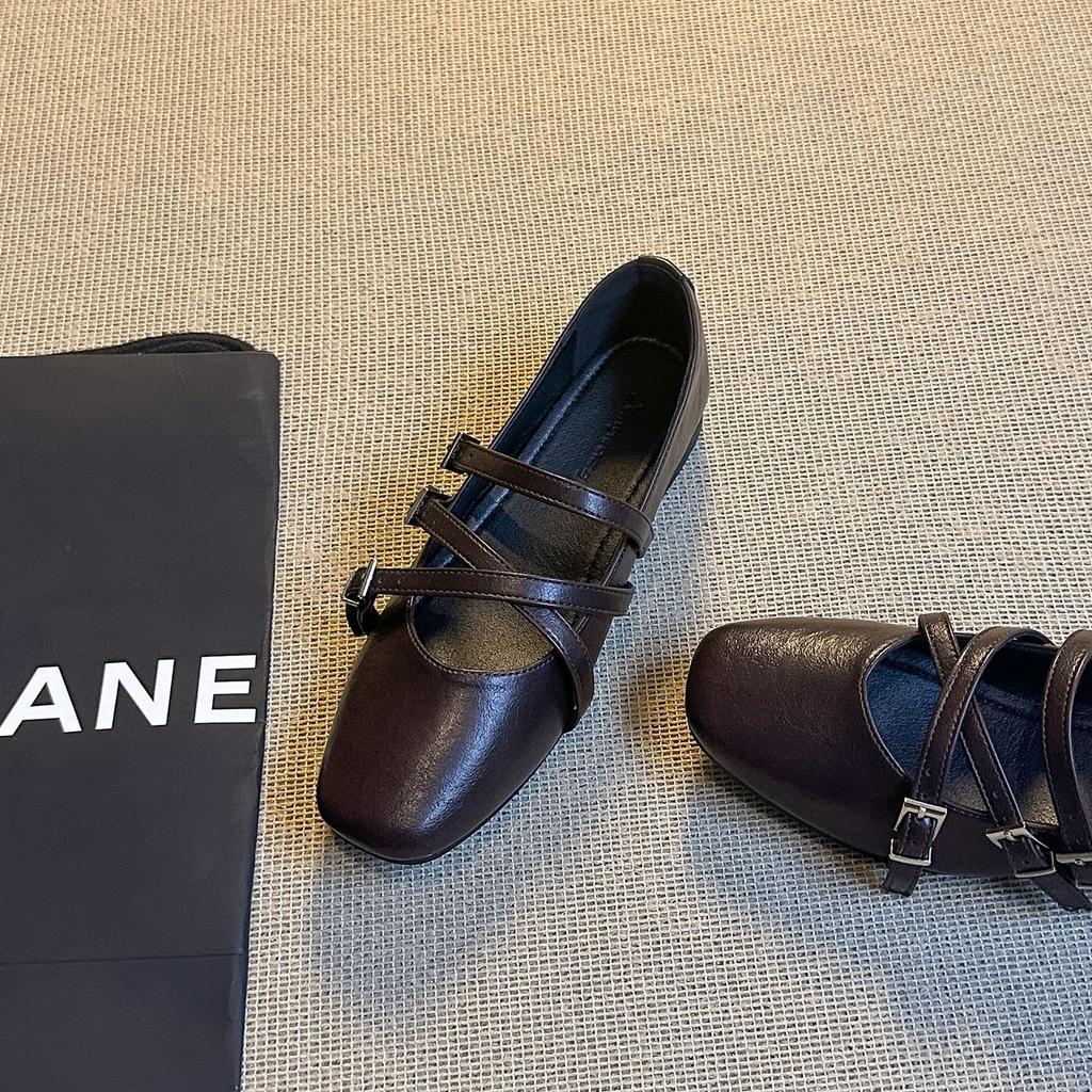 Sheepskin version~ large size women's shoes new retro square head thick heel single shoes women, shallow mouth fashion versatile Mary Jane shoes women