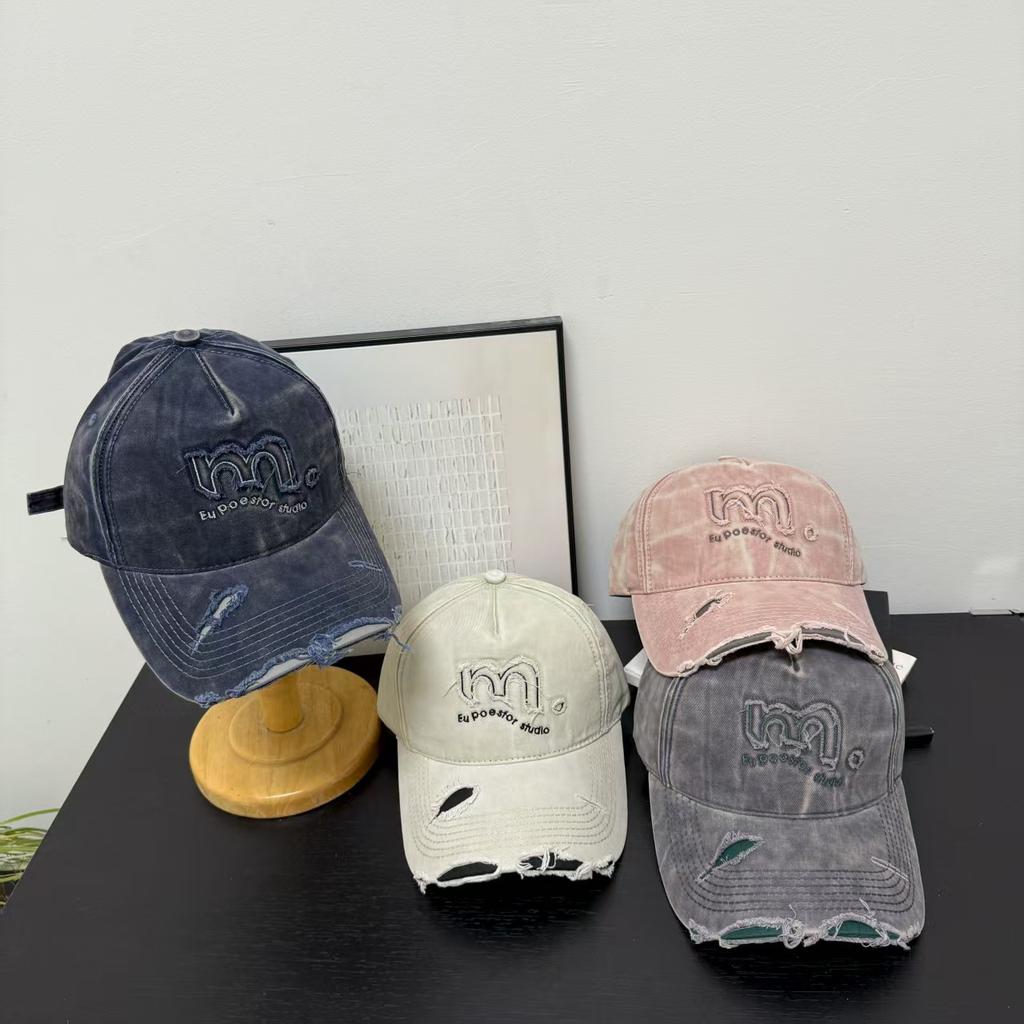 New Retro Style Letter Embroidery Claw Marks Rough Edge Old Ripped Baseball Cap Denim Sunshade Sun Protection Cap