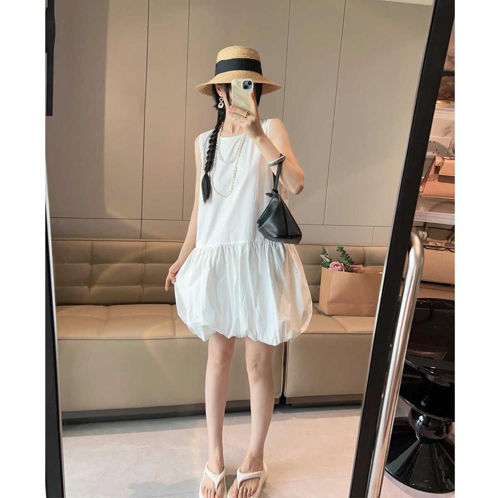 Korean White Sleeveless Vest Dress Women's Summer Gentle Wind Temperament Skirt Small Loose Bud Short Skirt