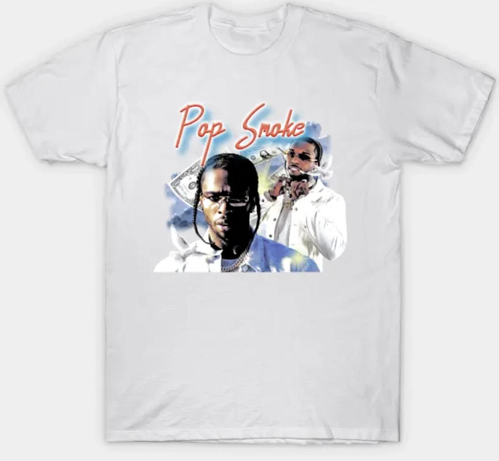 T-shirt Pop Smoke Adulto S-3XL Bianca Fan Art Hip Hop Rapper