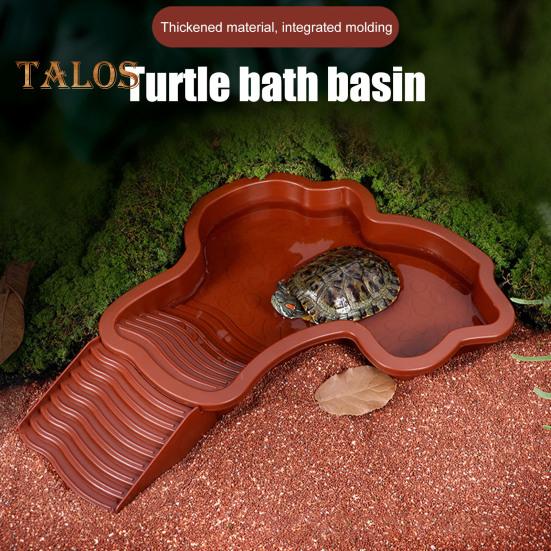 Tortoise Water Bowl with Ramp 2-in-1 Large Reptile Feeding Dish Bathing Pool Aquarium Ornament for Lizard Gecko Turtle Snake Bearded Dragon