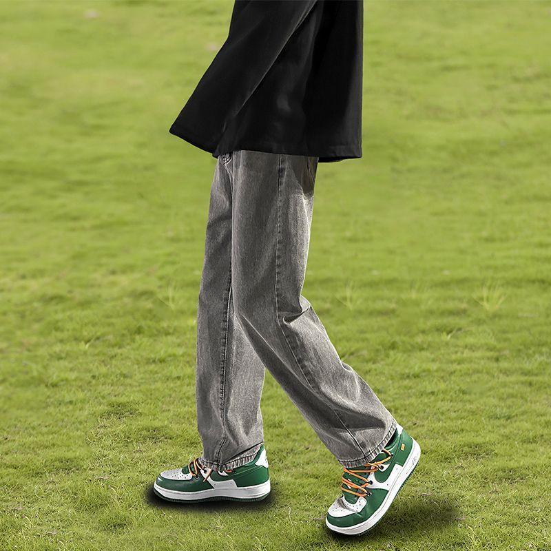 Jesień Zima Moda Elastyczna Talia Sznurek Jednolite Dżinsy Odzież Męska Styl Amerykański Casual Wszystko Pasuje Kieszeń Proste Spodnie