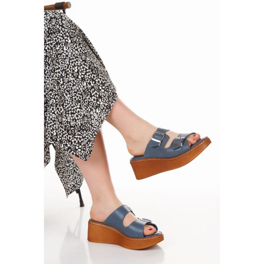 Women's Genuine Leather Wedge Heeled Casual Summer Slippers Clogs