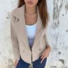 Fashionable Women's Spring  Casual Cardigan Solid Color Lapel Jacket