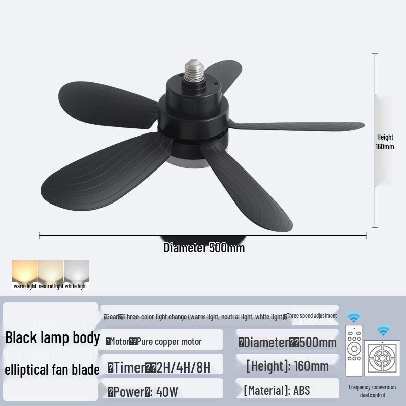 2025 E27 Screw Base Fan Light with Detachable Blades, Replaceable Light Source, Three-Color Stepless Dimming, and Timer
