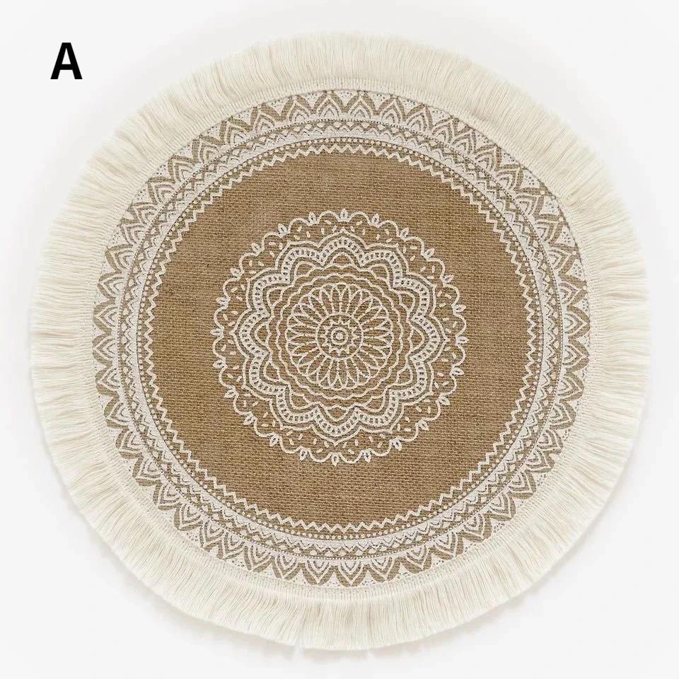 1PC Round Flower Print Table Placemat Nordic Style Non-slip Placemat Heat Insulation Furniture Decoration Mat Coffee Cup Mats LS