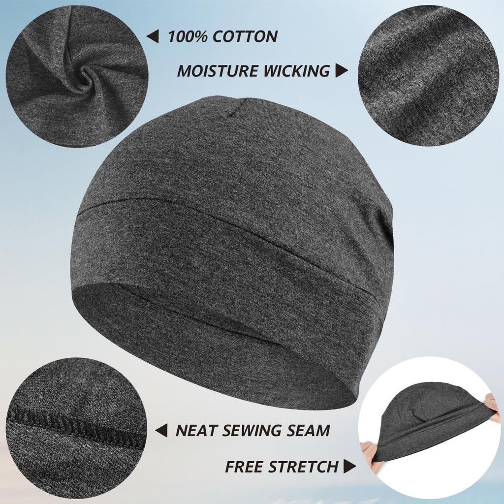 Confezione da 2 berretti Headshion leggeri 100% cotone, cappelli per dormire, berretti con ricamo 3D a teschio per uomo e donna, fodera traspirante per casco