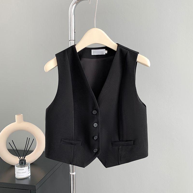Spring Fashionable Women's Short Suit Vest Sleeveless Jacket with Slim