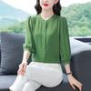 Stand Up Striped Shirt Mid Sleeved Women's Top Loose Bubble Sleeves Seven Quarter Sleeves Belly Covering Plus Size Shirt Blouses & Shirts