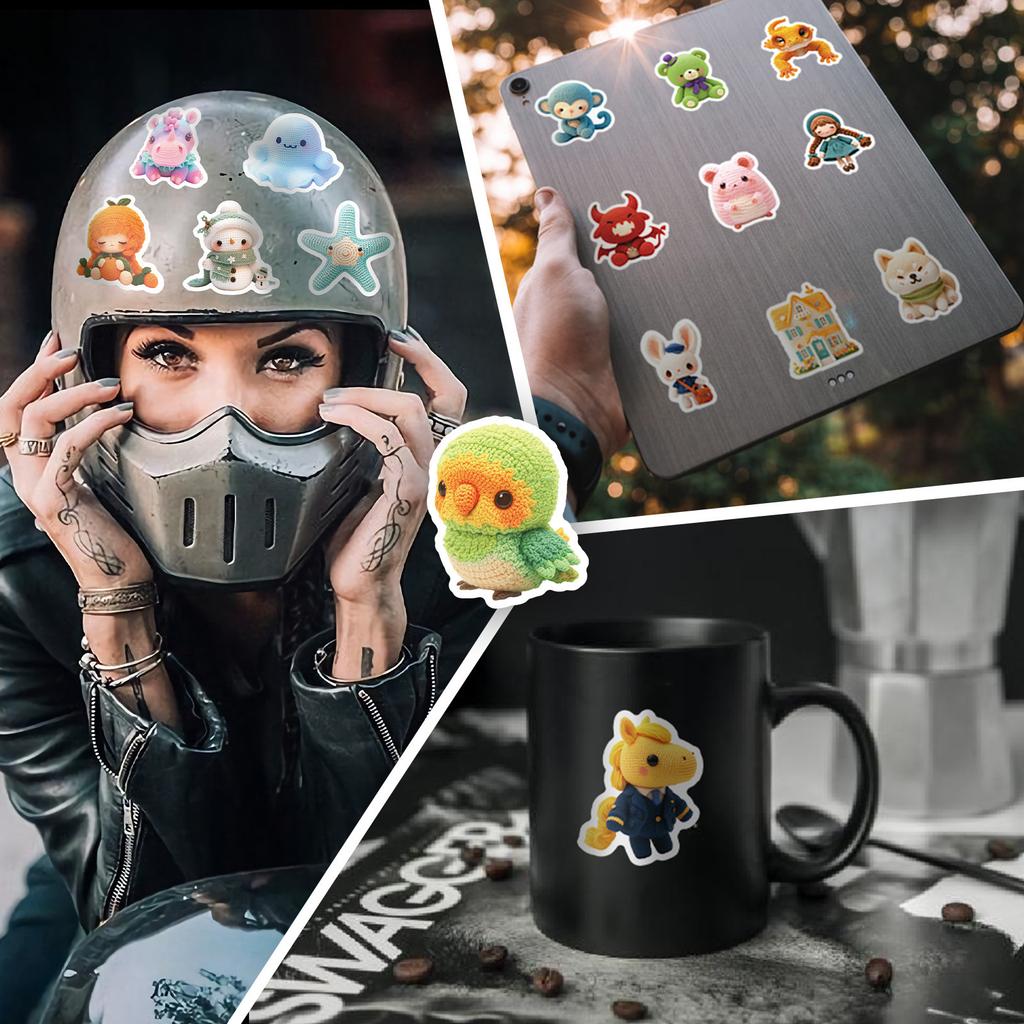 50Pcs Crochet Doll Cartoon Stickers - Cute Frog Starfish Decals for Luggage & Daily Decor