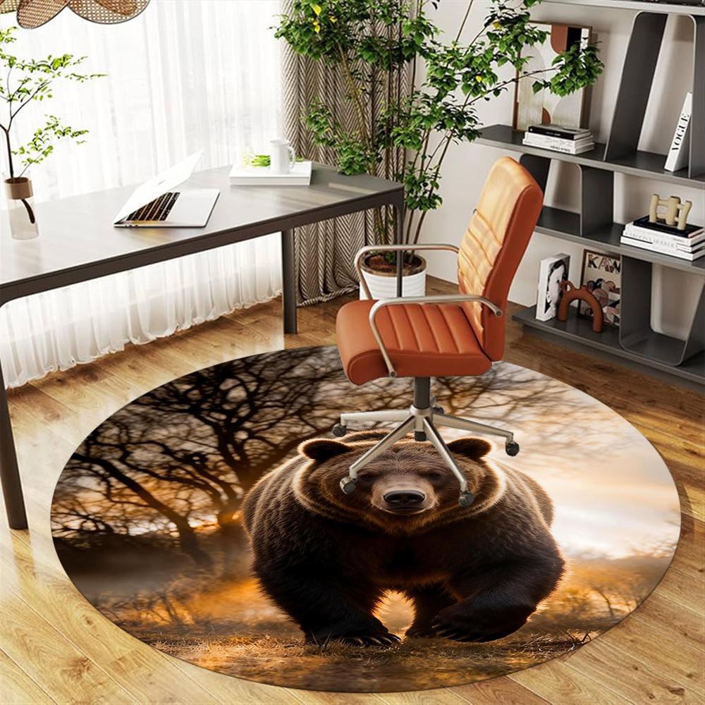 1pc Bear Forest Round Chair mat office Area Rug - Non-Slip, Floor Mat for Office, Bedroom, and Indoor Decor p127039