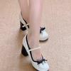 New Bow Round Head High Heels Women's Shallow Mouth with Mary Jane Shoes Thick Heel Single Shoes