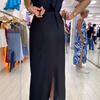 Autumn 2025 Elegant Deep V-Neck Waist-Cinching Long Dress for Women