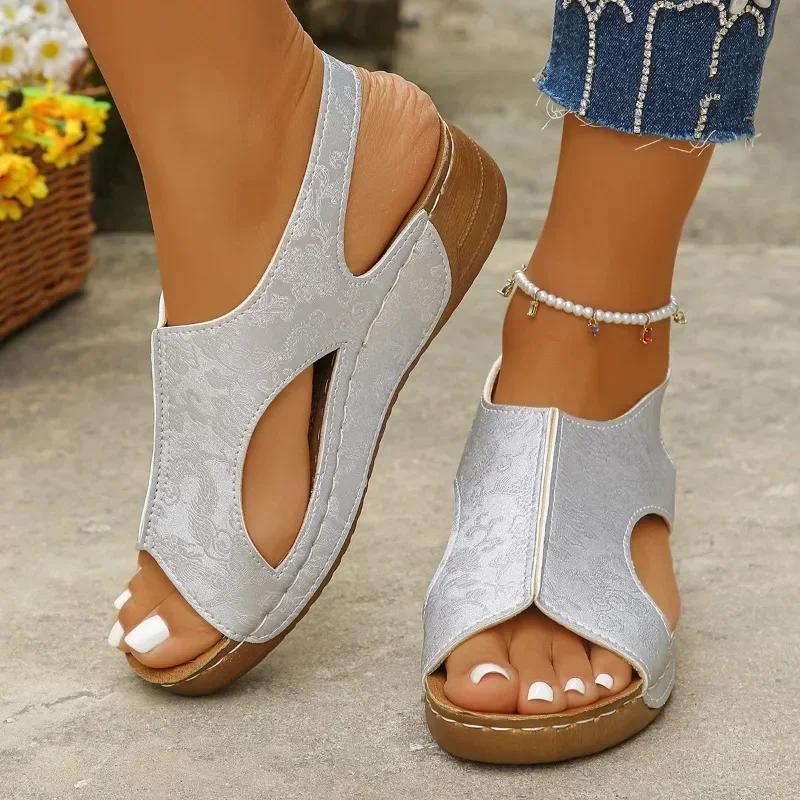 Platform Wedge Sandals Ladies Shoes Open Toe Women's Sandals Outdoor Casual Sandals Round Toe Slip On Plus Size Shoes for Women