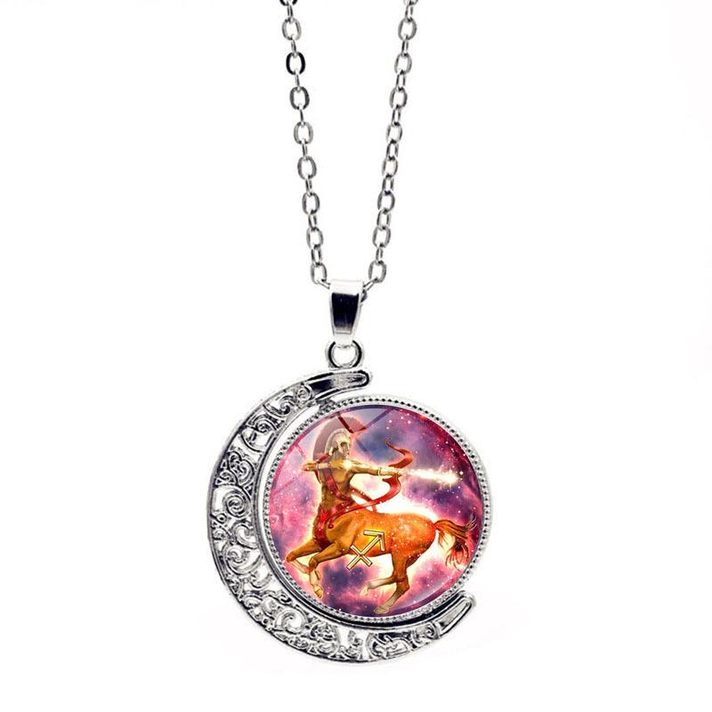 Luminous Twelve Constellations Double Sided Rotating Moon Women's Jewelry Friendship Perfect Gift Pendant Necklace