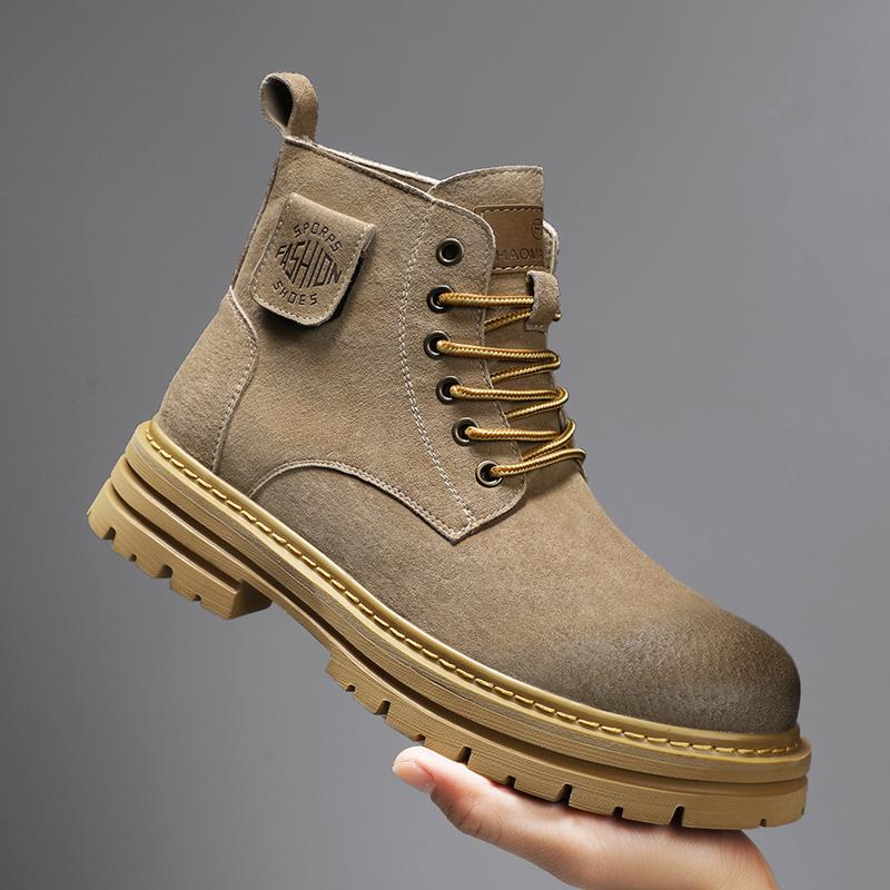 Leather Shoes High Boots Winter Sport Shoes for Men Safety Shoes Round Toe Non-slip Shoes Casual Sneaker Height Increasing