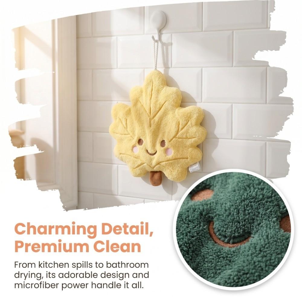 Leaves Hand Towel Absorbent Cleaning Rag Cute Hanging Towel  for Bathroom Restaurant Kitchen