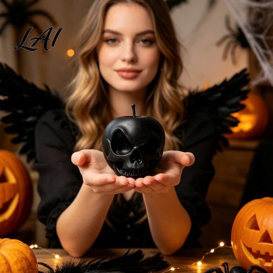 Handcrafted Halloween Table Accents 3D Printed Apple Skull Desktop Ornament Gothic Decor Figurine Niche Home Accessories Creative Dark Art