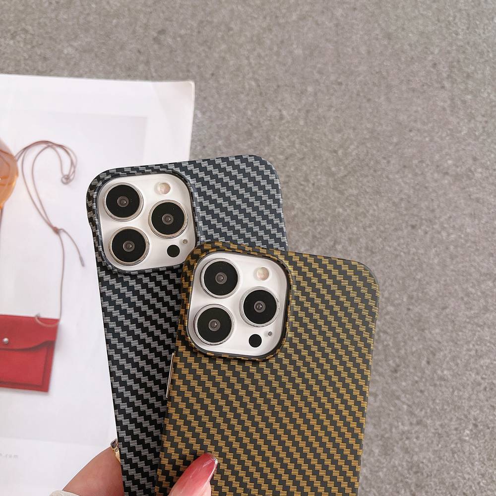 Schlanke, harte PC-Hülle ohne Rahmen für iPhone 14 13 11 12 Pro Max Mini Xr X Xs 7 8 Plus Karbonfasermuster mit Lanyard-Loch