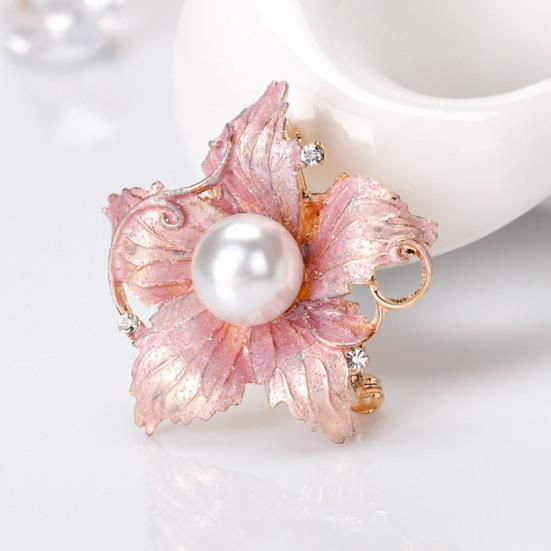Day Brooch Enamel Flower Design Brooch with Imitation Pearl Rhinestones Inlaid Weddings