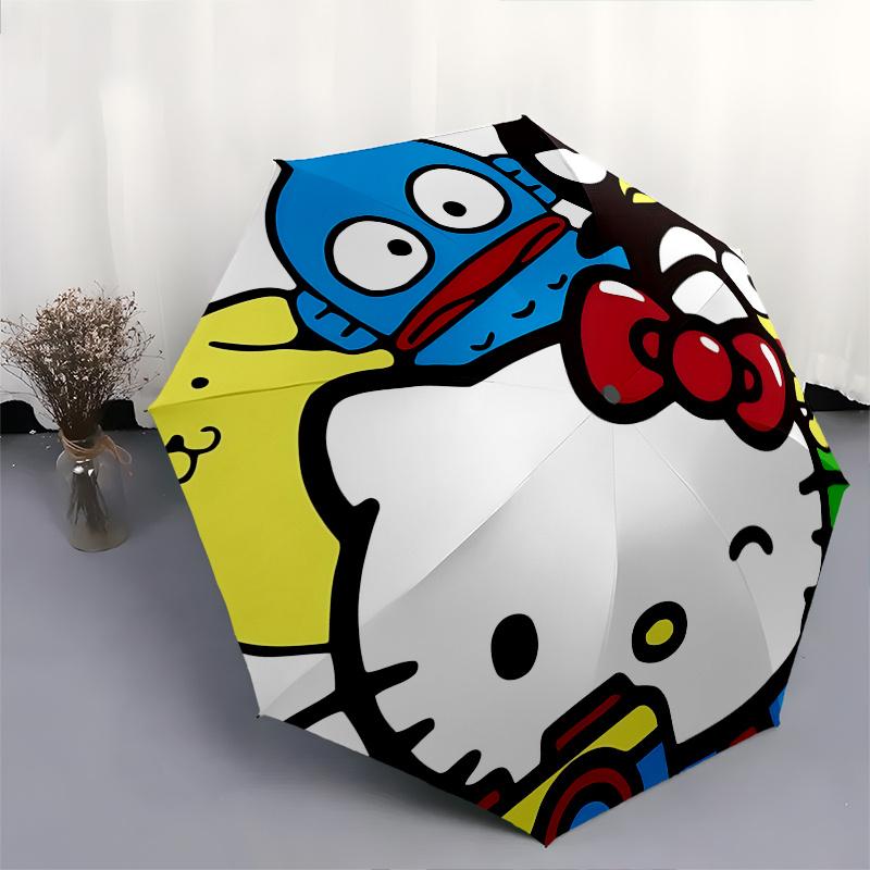 1pc Hello Kitty Automatic Opening/Closing Umbrella with Foldable Design, 8-Rib Iron Frame Outdoor Umbrella, Ideal Gift for Fans, Travelers, Daily Use,