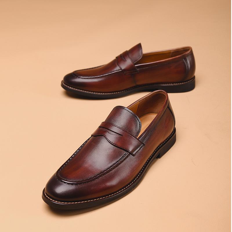Summer New Foot Cover Business Men's Shoes Casual Shoes Platform Loafers Genuine Leather One-pedal Leather Shoes Men's First Layer Cowhide