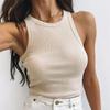 Maglietta basic sexy da donna senza maniche in maglia estiva Maglietta bianca con spalle scoperte a costine Canotta nera Streetware Camis Femme Skinny