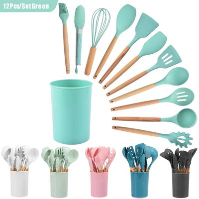 Silicone Non-Stick Cookware for Kitchen Wooden Handle Kitchen Utensils Set Spatula Egg Beaters Kitchenware Kitchen Accessories