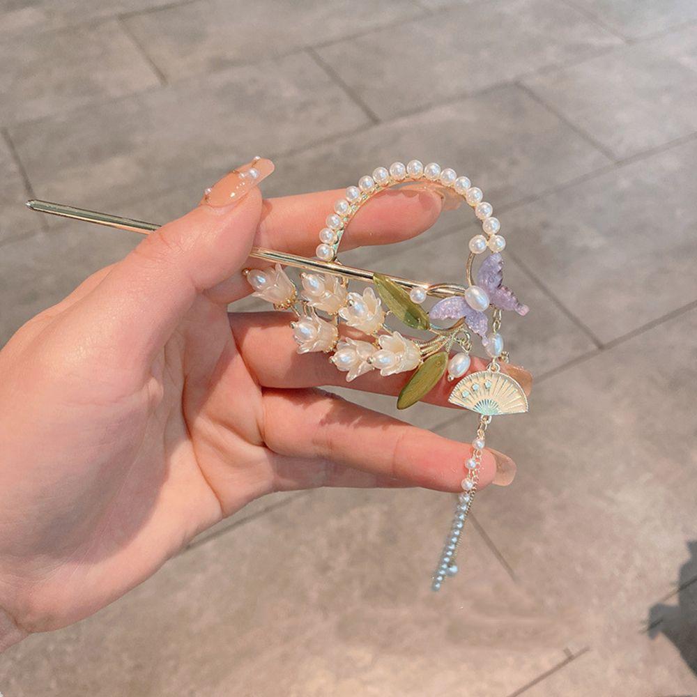 

Pendant Hairstyle Design Tool Chinese Style Hairpin Fan Tassels Hair Stick Women Hair Accessories Purple Butterfly