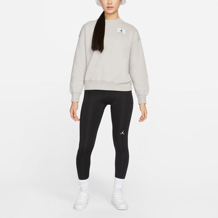 Jordan Essentials Fleece Crew Loose Pullover Sweatshirt Women Tops Light-Iron-Ore DM5190-012