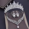 Gorgeous Pink Crystal Bridal Jewelry Sets for Women Wedding Crown Earring Tiaras Necklace Set Bride Prom Dubai Jewelry Sets