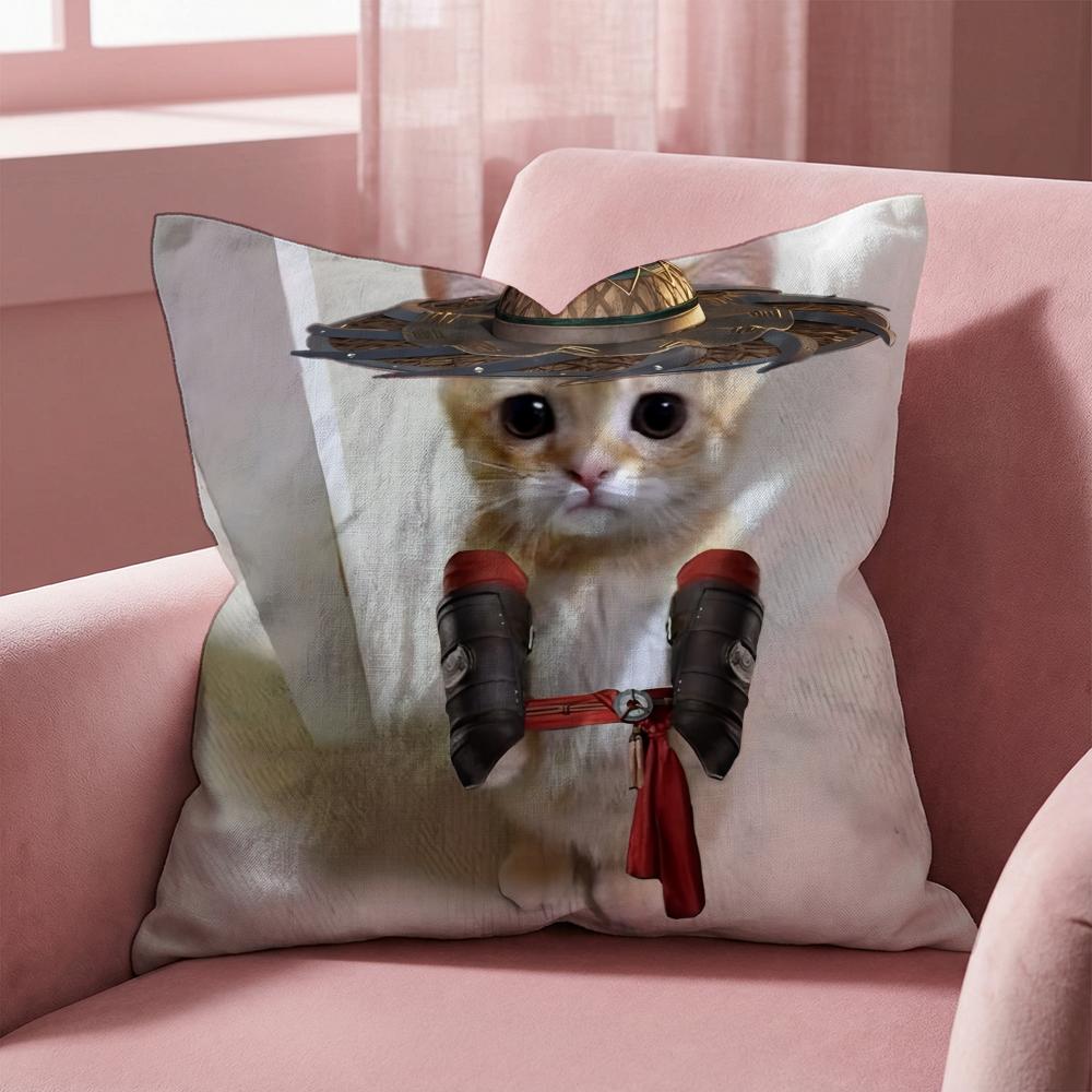 Leon K-Kennedy Cat Cushion Cover Multi-Scene Pillow Cover for Home & Car - Reversible, Soft & Durable for Daily Use