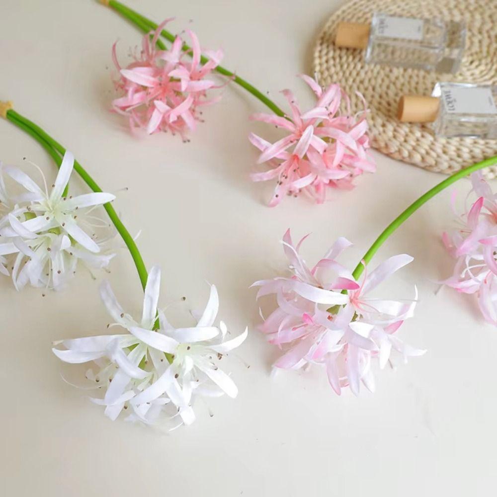 2 Heads Artificial Higanbana Flower Real Touch Handmade Simulation Lycoris Flower Plastic Silk Faux Flowers