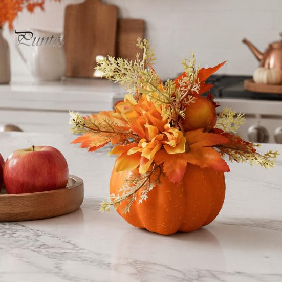 Urlaubsparty Tischdekoration Herbstkürbis Ornament, Künstlicher Schaumstoff mit Blume, Ahorn Innen Halloween Akzente Blätter, Beere für Herbsternte