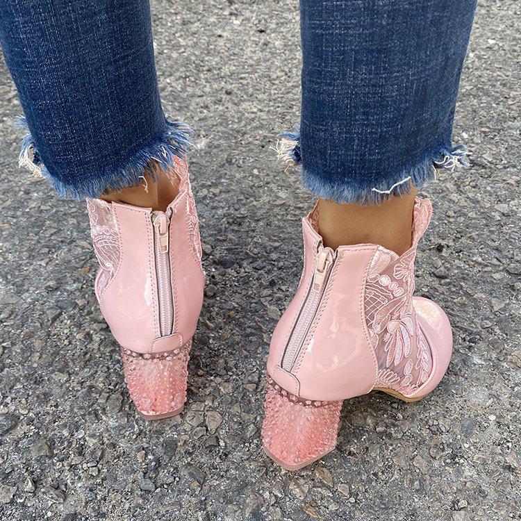2021 Summer & Spring Women's PU Leather Boots with Thick Heels & Zipper