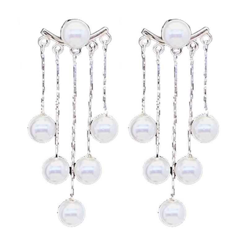 Beautiful Zircon Pearl Tassel Earrings Korean Style Jewelry Tassel Drop Earrings