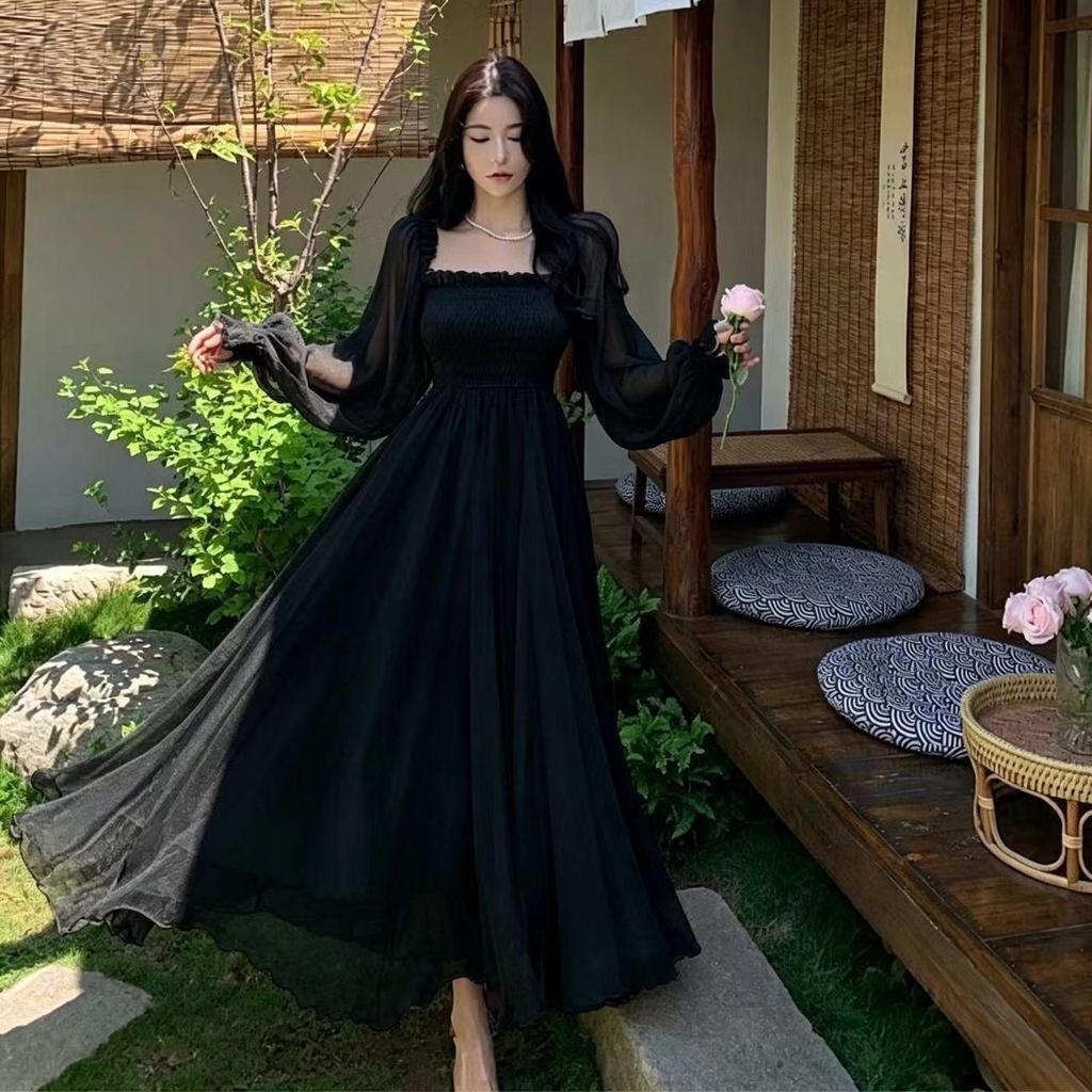 2026 Sanya Beach Resort Dress, White Chiffon, Large Hem, Extra Long, High-End Feel