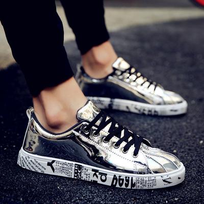 Zlaté Stříbrné Černé Kožené Neformální Boty Pánské Bling hip-hop Pár Bot Šněrovací Tenisky Outdoorová Obuv street shoes