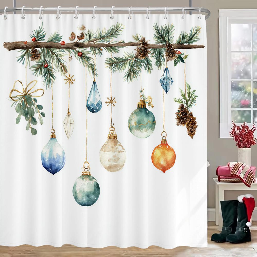 GAEMerry Christmas Shower Curtain, Bathroom Curtain, Christmas Bell Shower Curtain, Home Decoration Christmas Curtain with Hoo