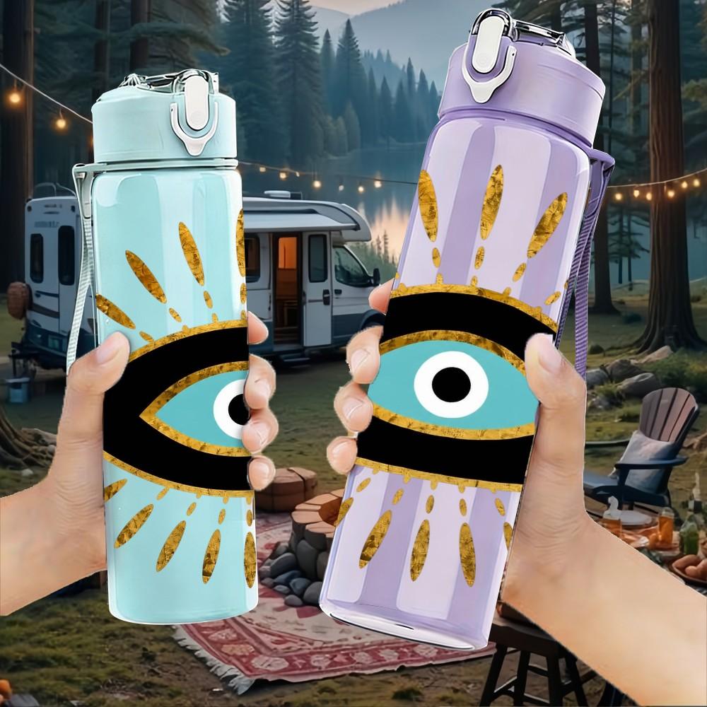 1PC Boho Golden Eye Symbol 750ml Color Plastic Sports Water Bottle Leakproof Flip Straw Lid Suitable for Sports Office Home Use