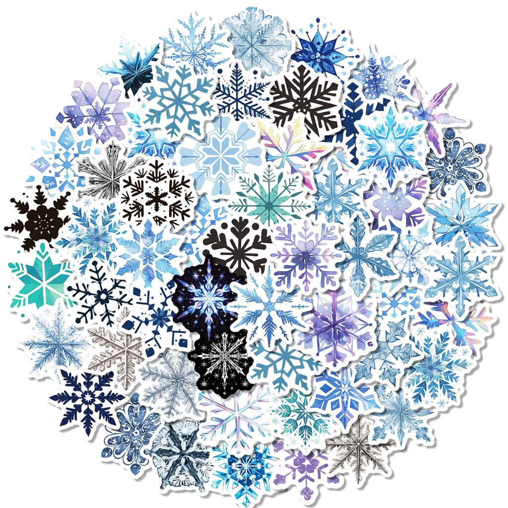 50Pcs Light Color Snowflake Stickers – Waterproof Christmas Decals for Notebook, Electric Bike