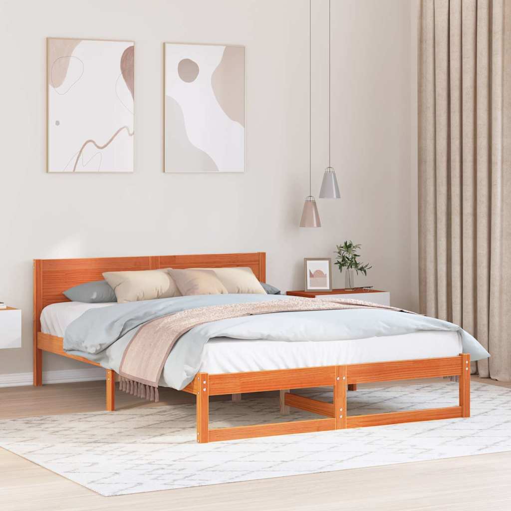 Bed Frame Wax Brown 140 X 200 Cm Solid Pine Wood