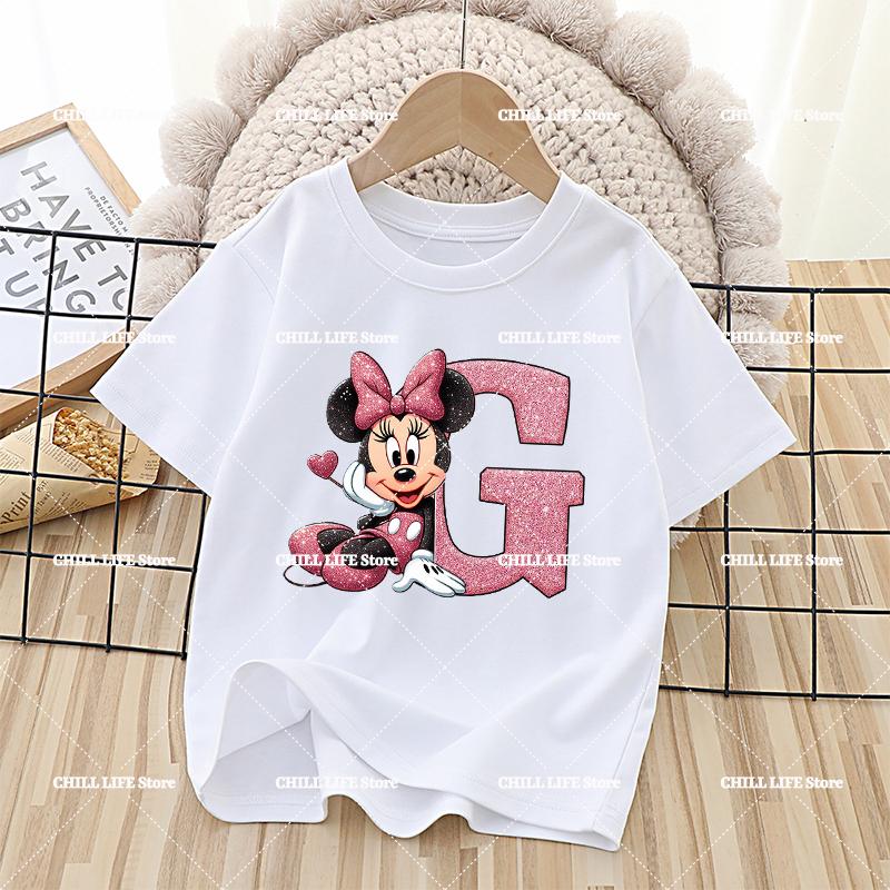 Disney Mickey Minnie Mouse Kids Cotton T-Shirts Anime Cartoon Printed Letter Tops Summer Pullover Casual Children Clothes Gift