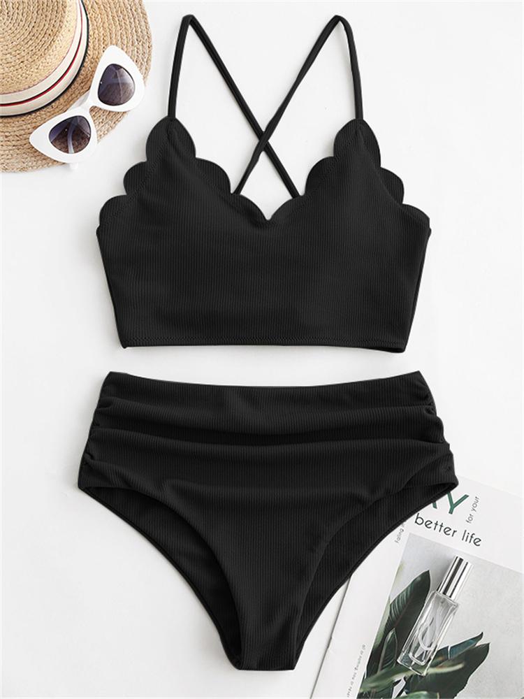 Bikini Women Swimsuit 2025 New Solid Ribbed Sling Bikinis Set Sexy High Waist Swimwear Summer 2 Piece Beach Bathing Suit Female