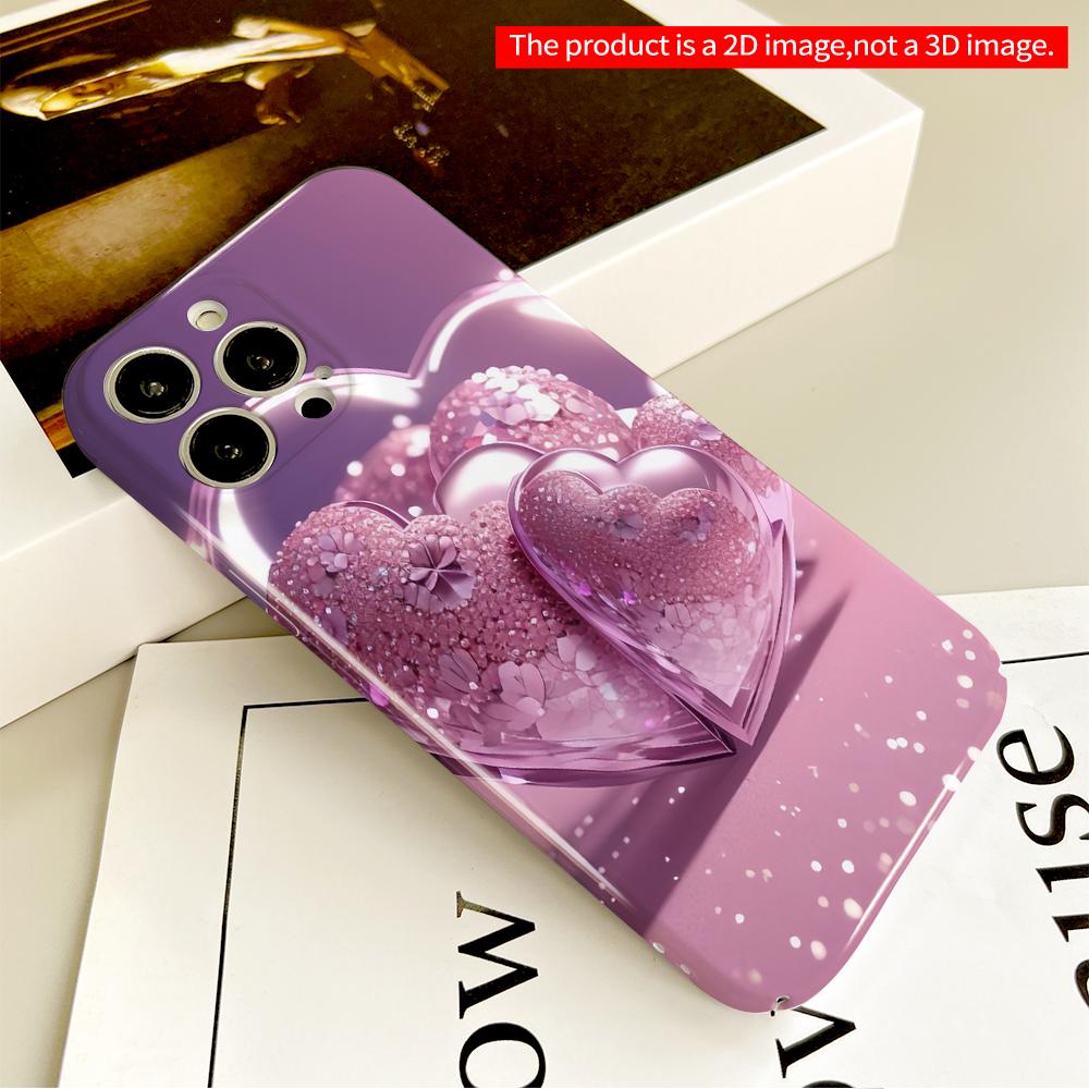 2DFlat Pink Glitter Heart Love Design Phone Case All inclusive film hard phone case, compatible with iPhone 18 Pro Max 17 16 15 14 13 12 11