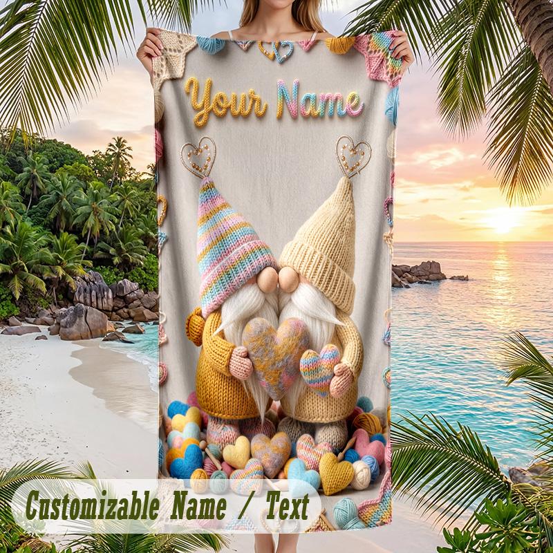 Gnome Theme Beach Towel Personalized Custom Name & Text Soft Quick Dry Beach Towel for Swimming Travel