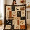 Halloween Patchwork Steppdecke, Herbst Fledermäuse & Blätter Überwurf, Gemütliche Herbst Cottagecore Decke, Rustikale Ernte Halloween Dekor Geschenk