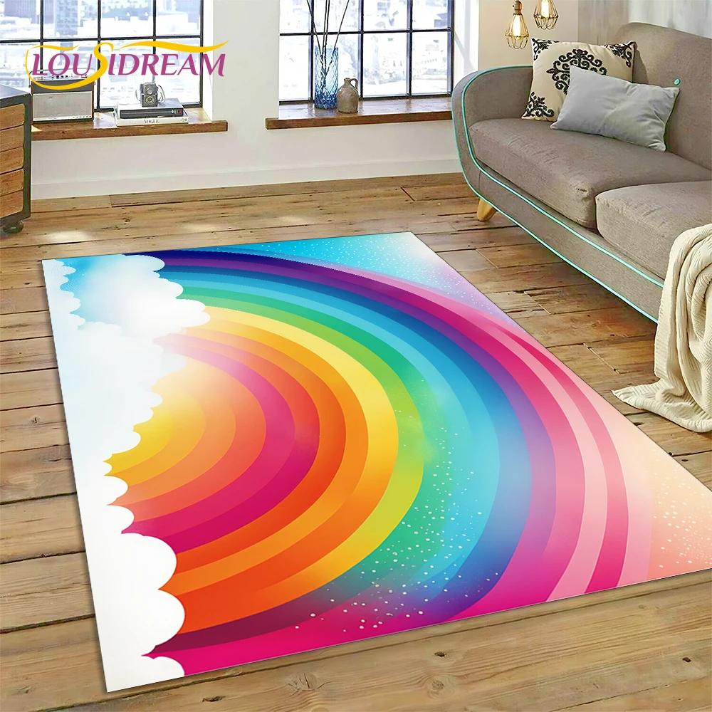 Rainbow 3D Colour Illusion Cartoon Rug Carpet for Living Room Bedroom Home Decor,Floor Mat Non-slip Decoration for Sofa Doormat