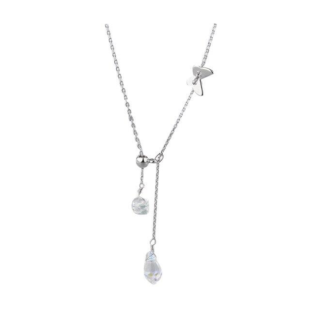 Sterling Tone Butterfly Necklaces Shiny Zircon Stone Clavicle Chain Pendant Necklace Women Jewelry Event Gathering Souvenir GiftTrendy