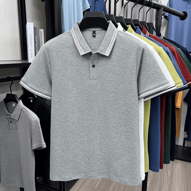 Men s Casual Double Stripe Short Sleeve Polo Shirt 2XL